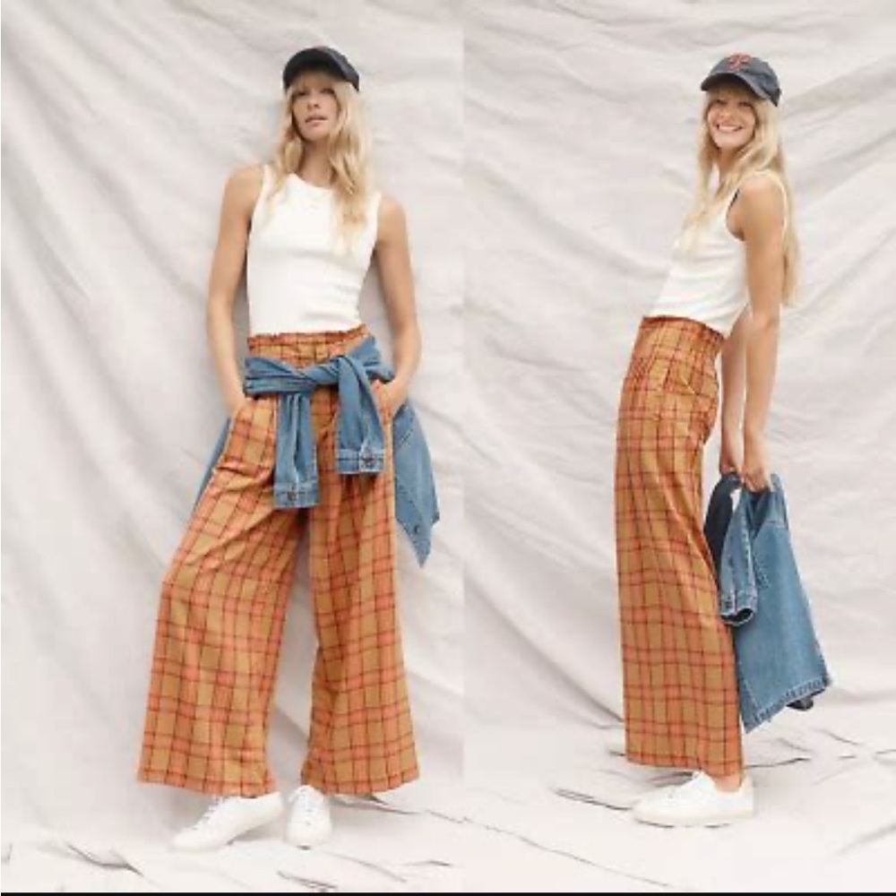 Maeve Anthropologie Albane plaid wide leg trousers pants